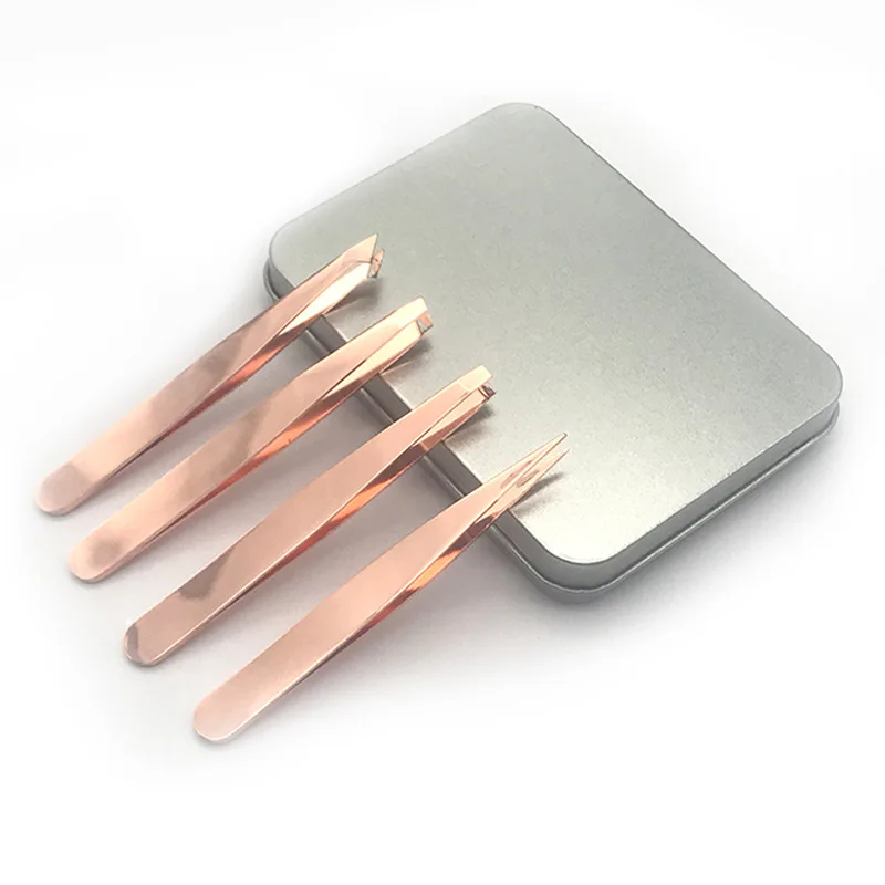 Rose Gold-1 4 шт для бровей Пинцет из нержавеющей стали Комплект Уход за кожей лица носа волос клип Нержавеющая сталь веко клей для наращивания ресниц аппликатор инструмент с Чехол - Цвет: Rose Gold-1