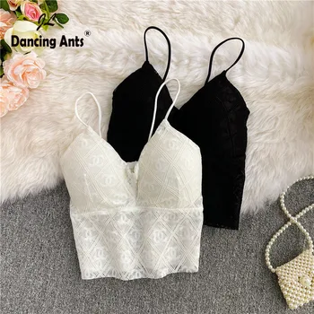 

Woman Knitted Camis Women Tank Top Vintage Vest Lace Spaghetti Strap Backless Tops Lovely Sweet French Chic Tee Dropshipping