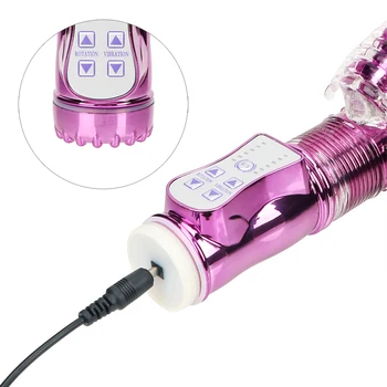 Telescopic Dildo Vibrator Rotating Dual Bead Rods Vibration Wand USB Rechargeable Butterfly Sex Toys for Women 6