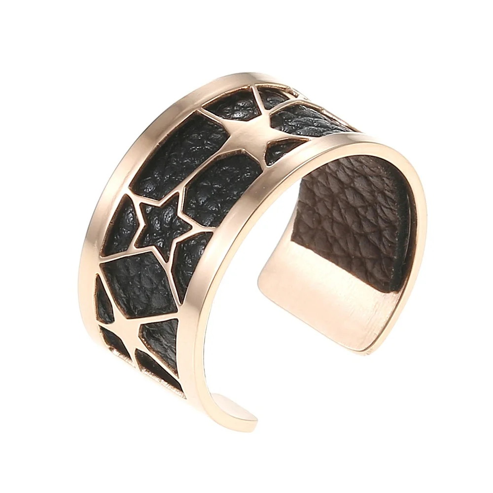 black and brown Cremo Star Bague Femme кольцо горячее кольцо для женщин розовое золото нержавеющая сталь Регулируемая переплетенная кожа Bague Femme Жоржет - Цвет основного камня: black and brown