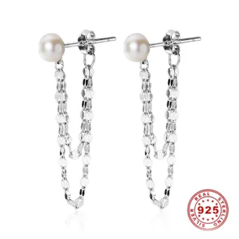 

Temperament 925 Sterling Silver Earrings Female Tassel Pearl Sweet Post-Hook Simple Earrings Jewelry For Women For Party 1Pair