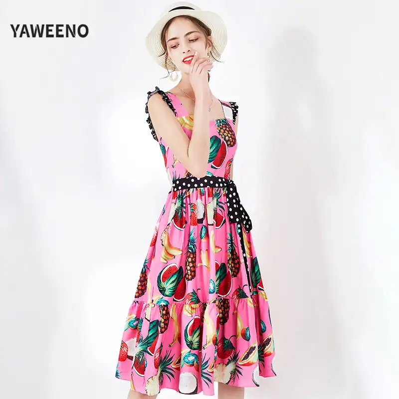 printed high waist and large swing evening dress