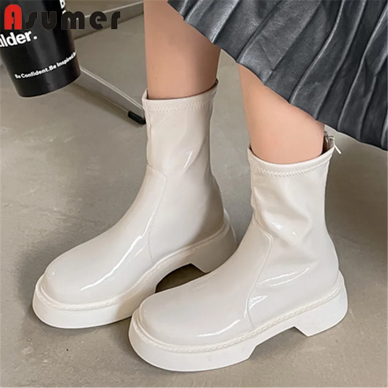 

ASUMER 2022 New Arrive Flat Shoes Women Ankle Boots Round Toe Zip Autumn Winter Comfortable Casual Shoes Female Boots Black