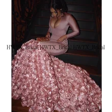 Новое длинное платье для выпускного вечера с 3D розами es 2K20 с длинными рукавами Русалка африканская темнокожая девушка платье для выпускного вечера платье Vestido de festa на заказ