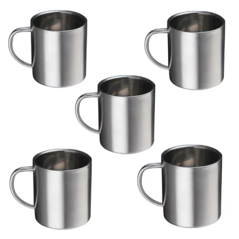 

5pcs Stainless Steel Coffee Mugs Metal Coffee Mug Tea Cups for Home Kitchen Restaurant Camping Outdoors Indoors - 300ml