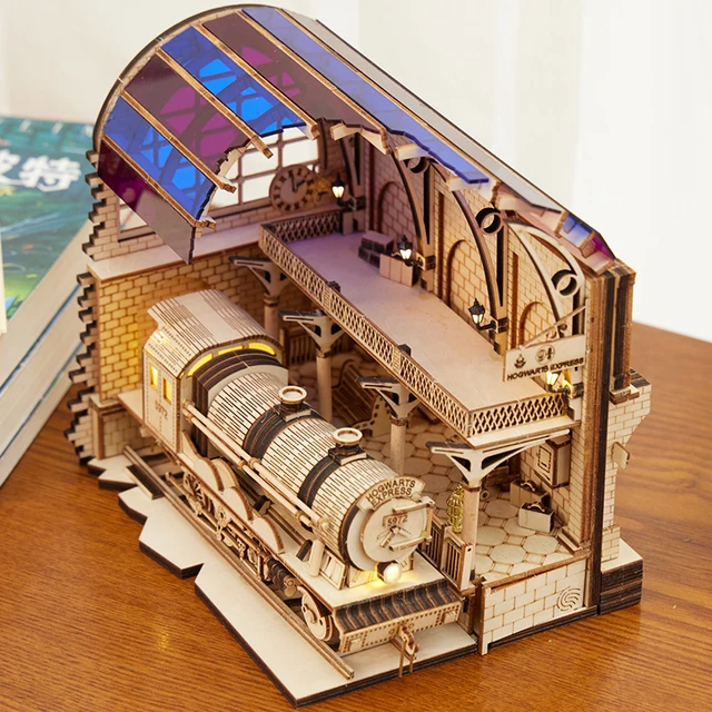 DIY Magic Movie Platform Nine and Three-Quarters Diagon Alley Book Nook Shelf Kit Miniature Train Station with Light Toys Gifts 2