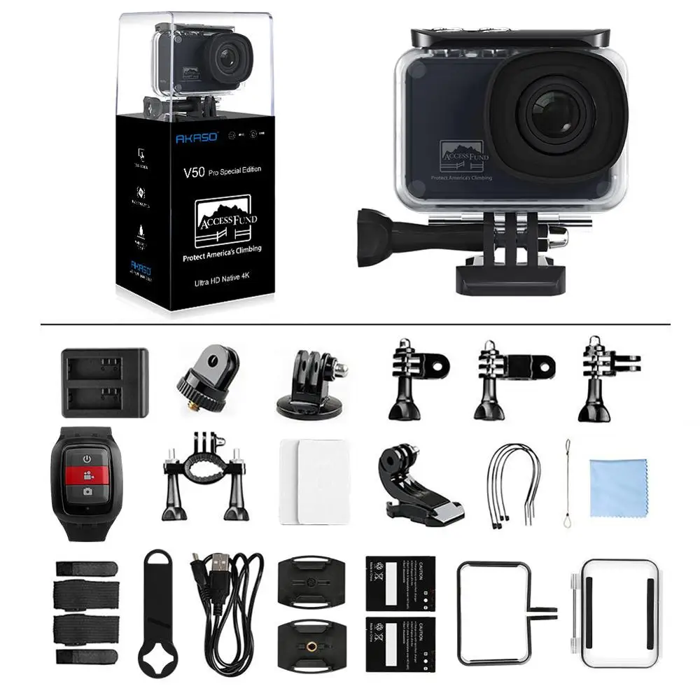 - AKASO V50 Pro SE Access Fund Special Edition Action Camera Touch Screen 4K60 Waterproof Camera WiFi Remote Control Sports Camera