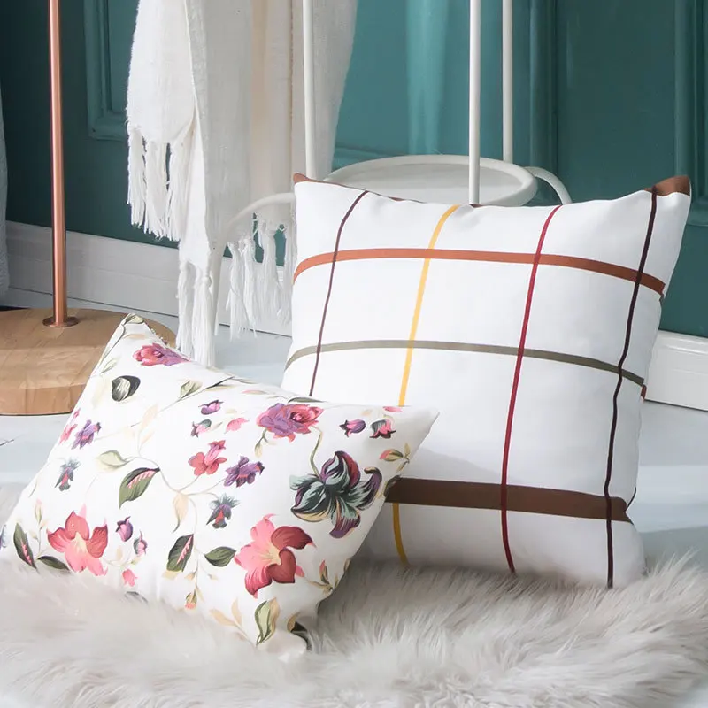 

Simple Countryside Style Pillow Cover White coffee lattice Floral Pattern Cushion Cover Home Sofa Bedroom Soft Decor Pillowcase