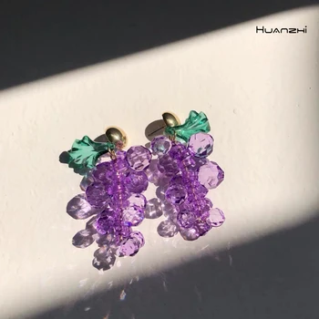 

HUANZHI 2020 Purple Beads Grape Stud Earrings Transparent Acrylic Earrings Fruit Earring For Woman Girls Party Jewerly gifts