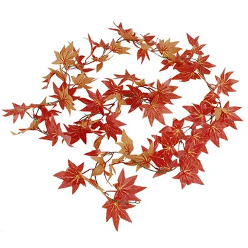 

High-quality Imitation Handfeel Lamination Rattan 2.1 M Red Maple Leaf Rattan Fence Pipeline Ceiling Decoration Artificial Plant