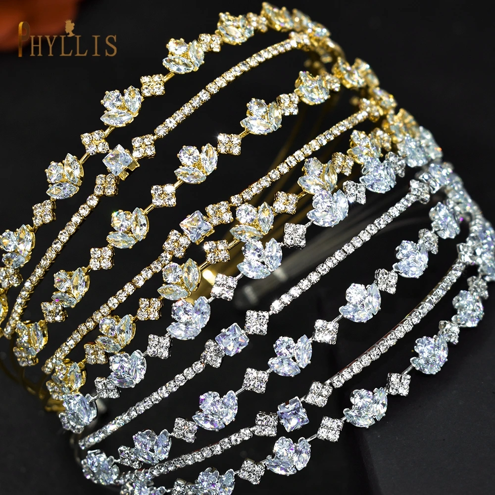 A371 Luxury Wedding Hair Hoops Zircon Wedding Headpieces for Woman Tiaras Hair Accessories Bride Headband Multi-layer Headwear