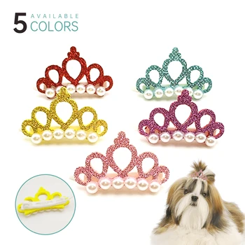 

1pcs Small Dogs Faux Pearl Crown Shape Bows Hair Yorkshire Accessories For Pets Hair Clips Grooming Cat Bows Pet Accessoires