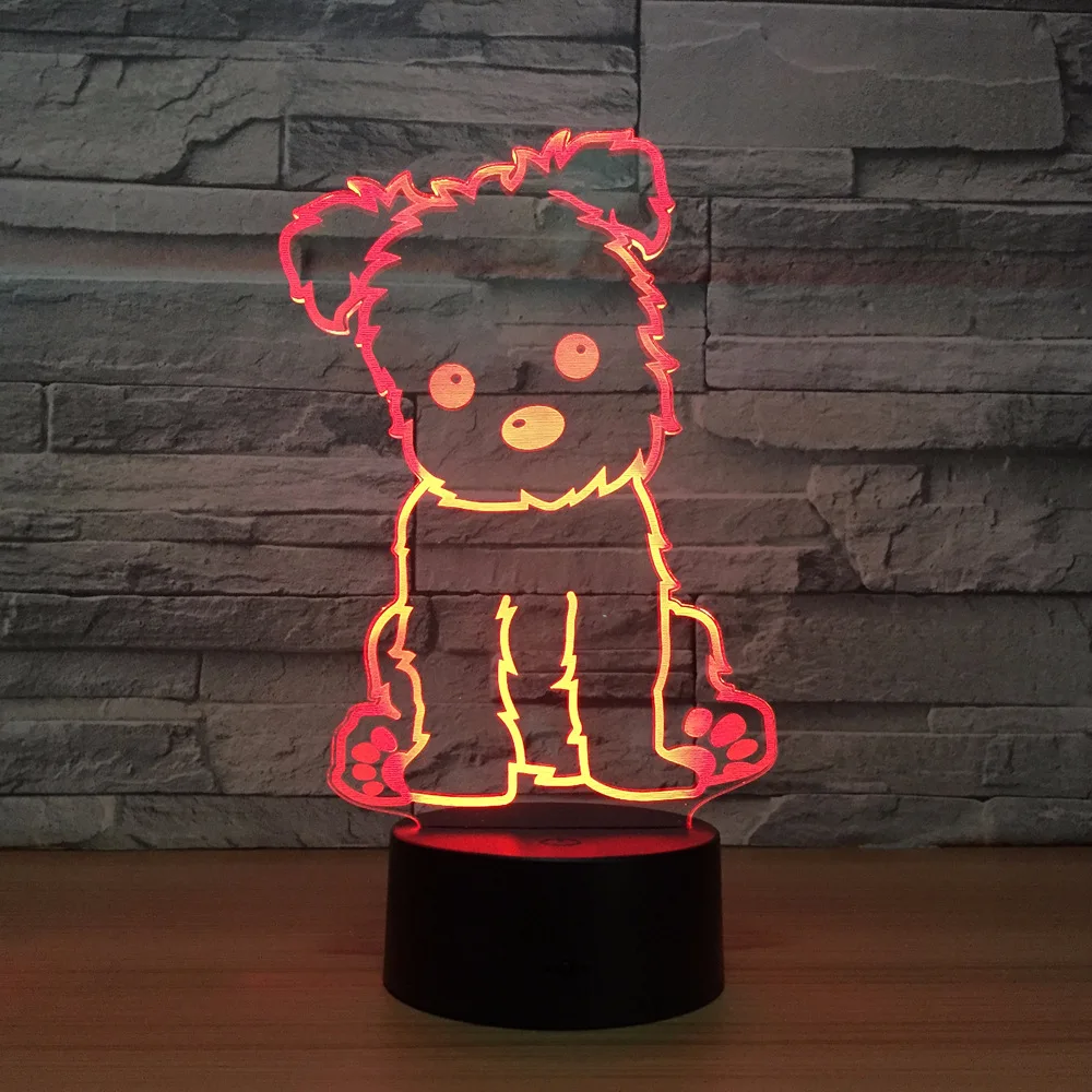 7 цветов Изменение Usb 3D Led моделирование милая собака настольная лампа спальня