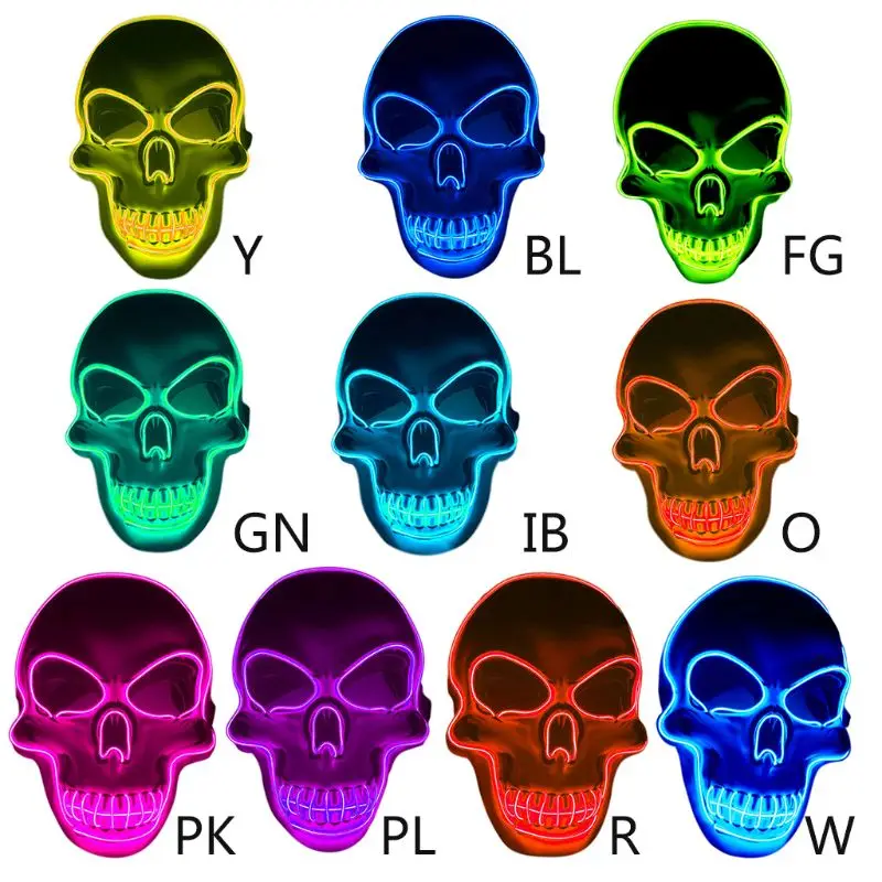 Unisex Halloween Light Up Mask Cosplay LED Scary Death Skull EL Wire Neon Fluorescent Festival Party Cosplay Costume Decoration