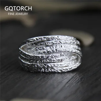 

Handmade Wrinkle 999 Sterling Silver Finger Rings For Men And Women Braided Unique Personality Design Elegant Jewelry Ring