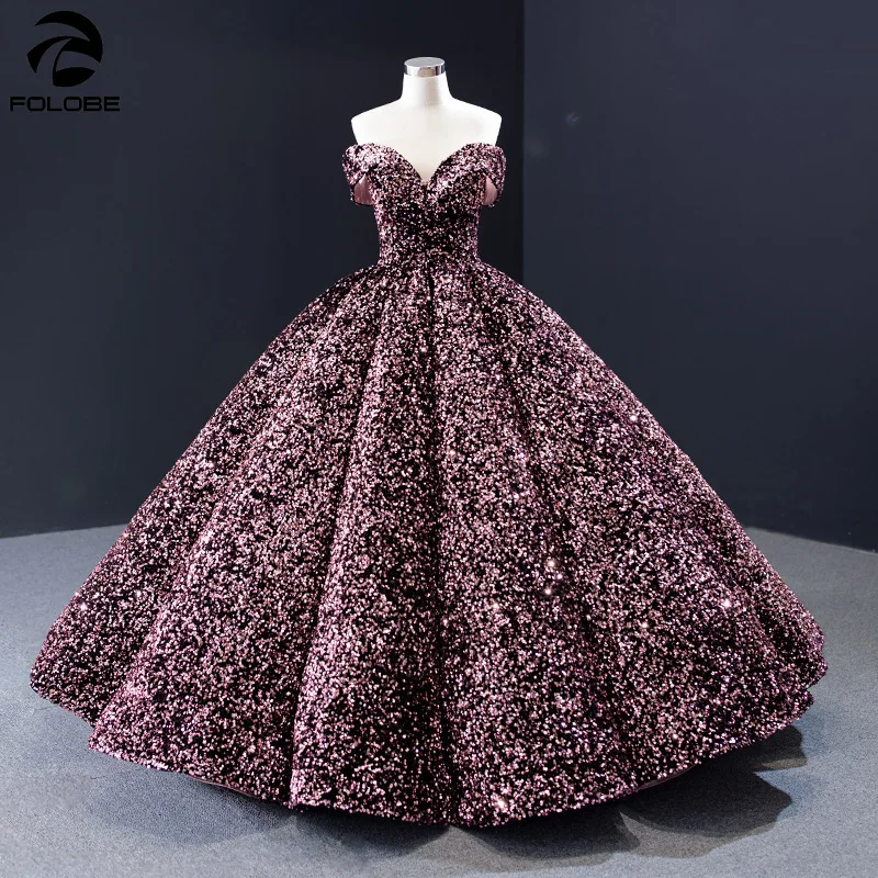 Sequin Quinceanera Dress for 15-Year-Olds, Off Shoulder V-Neck Ball Gown, Floor-Length Sweet 16 Prom Party Dress image 3