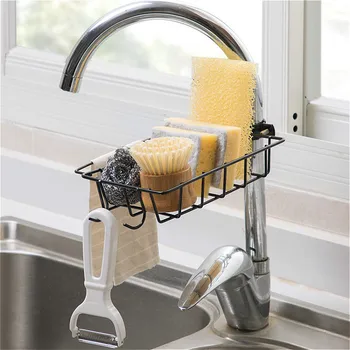 

Punch Free Sink Faucet Rack Hanging Storage Racks Clip Scouring Cloth Holder Bathroom Kitchen Faucet Rag Drain Shelf Organizer