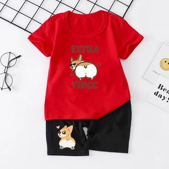 

2020 Spring Summer Clothes Toddler Kids Baby Boys Girls Cute Corgi Dog T Shirt Tops+ Shorts Outfits Clothes Set Children's Suits