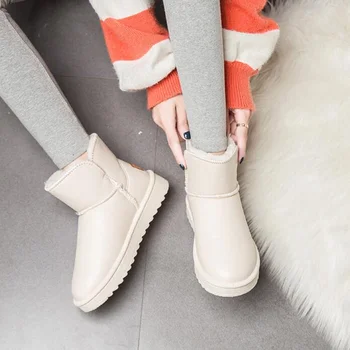 2021 New Winter Plus Velvet PU Waterproof Mid-Tube Snow Boots Thickened Warm Women's Boots 35-40 Flat-Heeled Cotton Shoes 4
