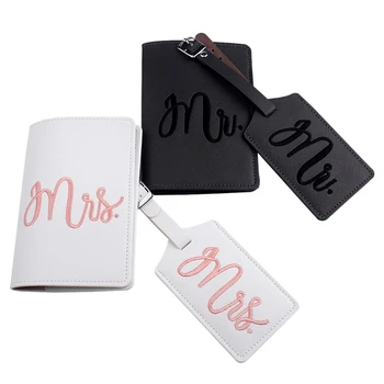 

Honeymoon Passport Wallets Travel Holder Set Mr. & Mrs. Slim Waterproof Passport Case Covers and Organizer Slots Grey and White