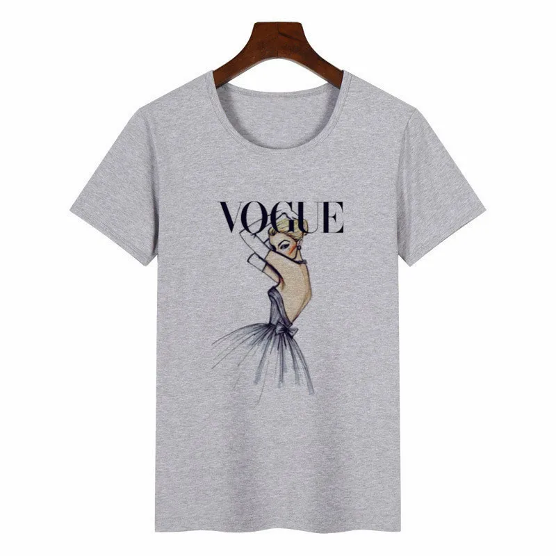 Женская модная футболка с принтом VOGUE beauty, топы с круглым вырезом, футболки, Летний стиль, женская футболка