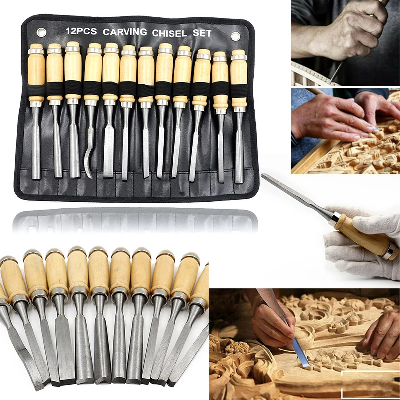 

12 PCS / Set Wood Carving Hand Chisel Kit Woodworking Gouges Steel Tools With High Quality