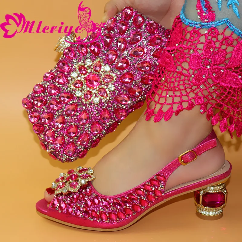 

Italian Shoes with Matching Bags 2020 fuchsia Shoe and Bag Set for Party In Women Nigerian Women Party Pumps with Purse