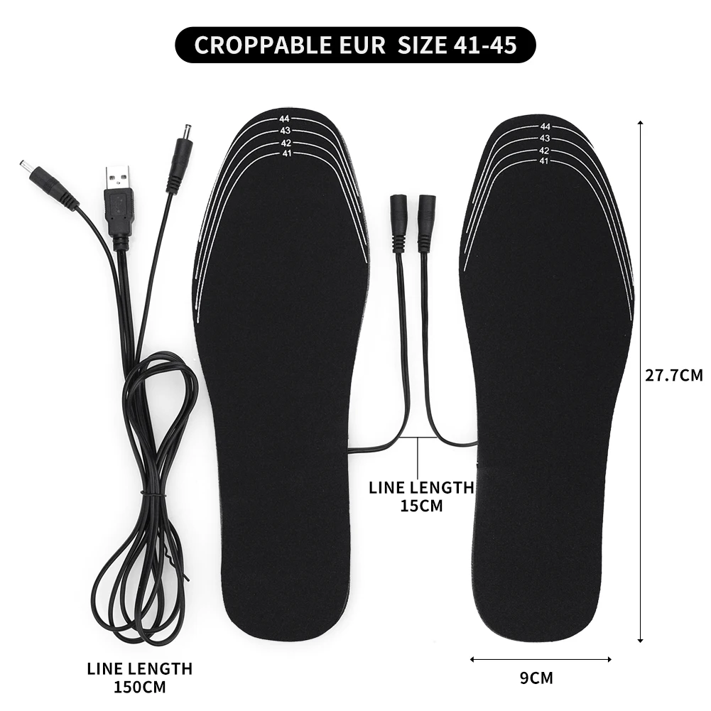 41-45 yards 1 пара многоразовые моющиеся стельки с подогревом USB, теплые стельки для ног с электрическим подогревом, теплые зимние стельки для обуви - Цвет: 41-45 yards