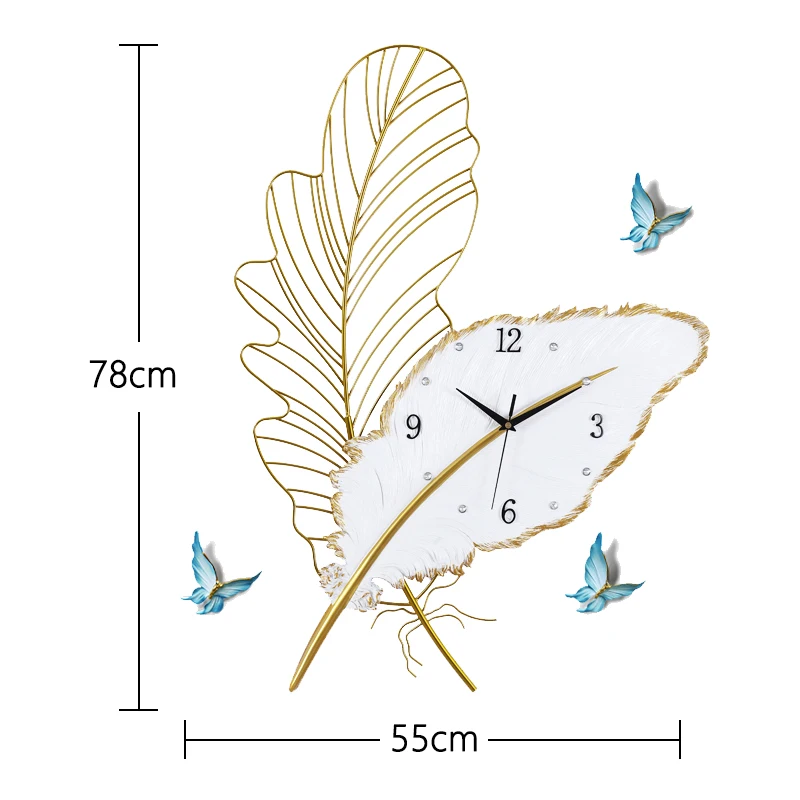 feather metal resin clock porch simple TV wall wall clock Color:B-3