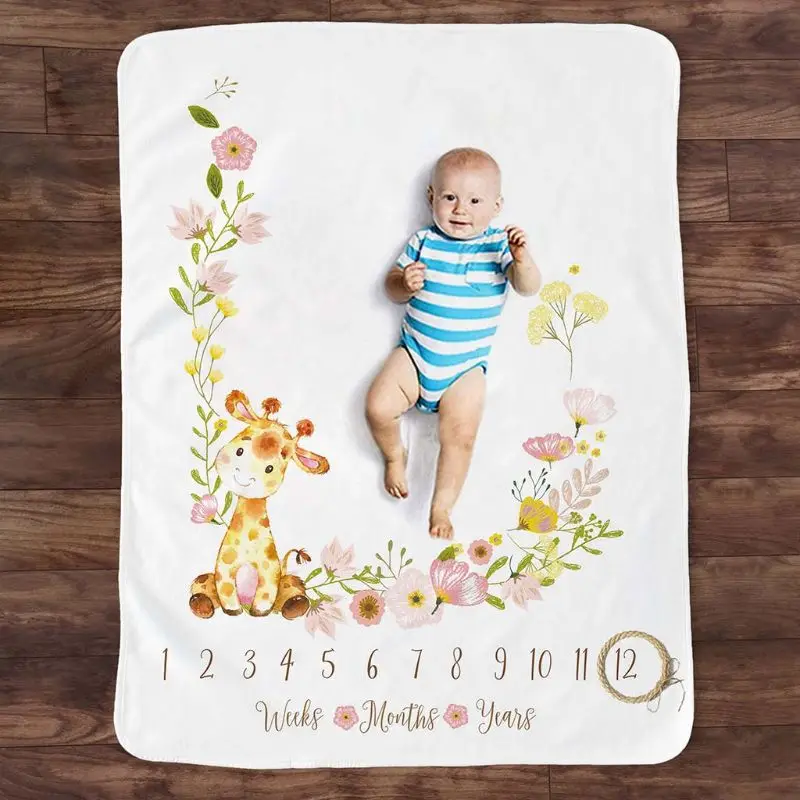 

Baby Monthly Record Growth Milestone Blanket Animal Pattern Photography Props R2JF