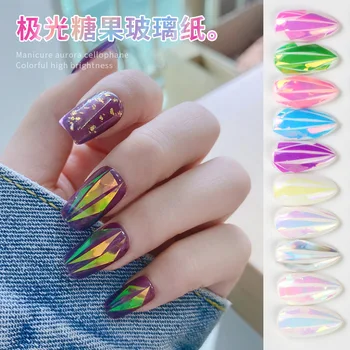 

10 Design/set Nail Foil Nail Art Transfer Foil Stickers Paper sparkly AB Color UV Gel Wraps Nail Adhesive Decals