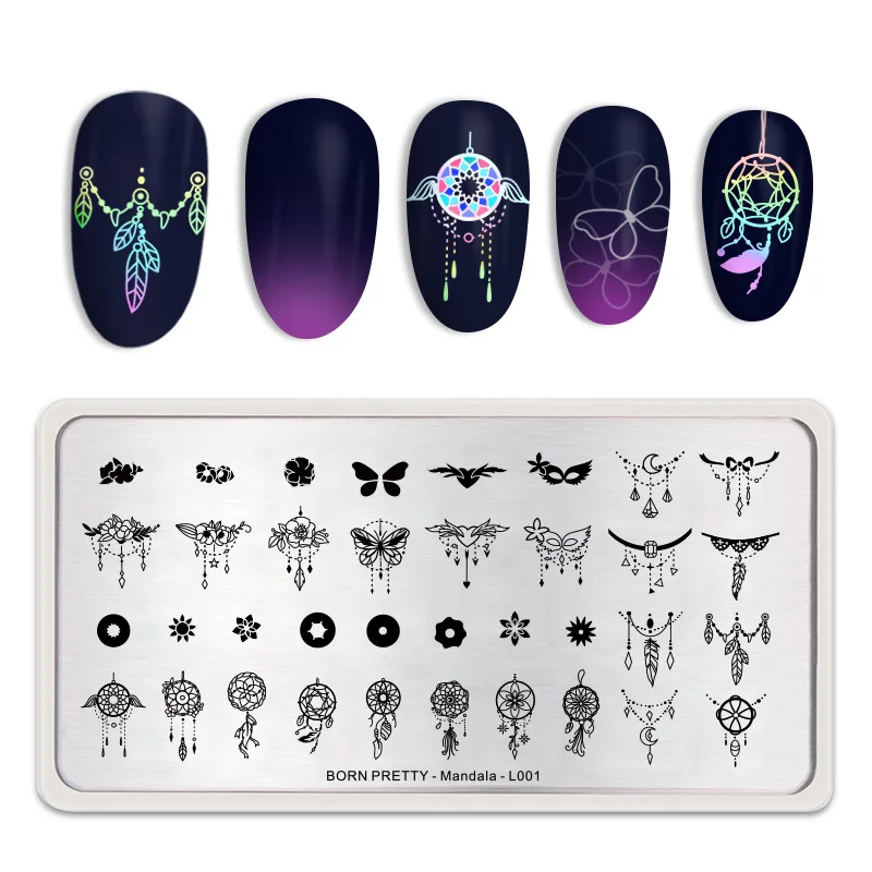 

BORN PRETTY Mandala Theme Nail Stamping Plates Flowers Pattern Rectangle Nail Art Stamping DIY Image Template Stencil Tool