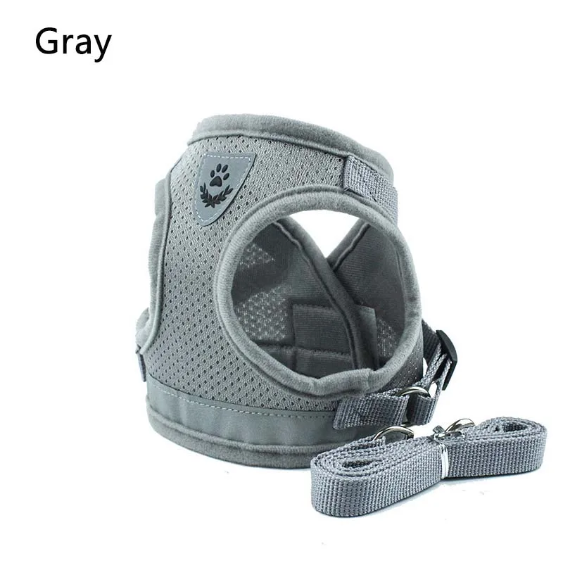 Practical Small Medium Dog Cat Belt Vest Polyester Mesh Harness Adjustable Reflective Pet Traction Rope Vest Walking Lead Leash - Цвет: Серый