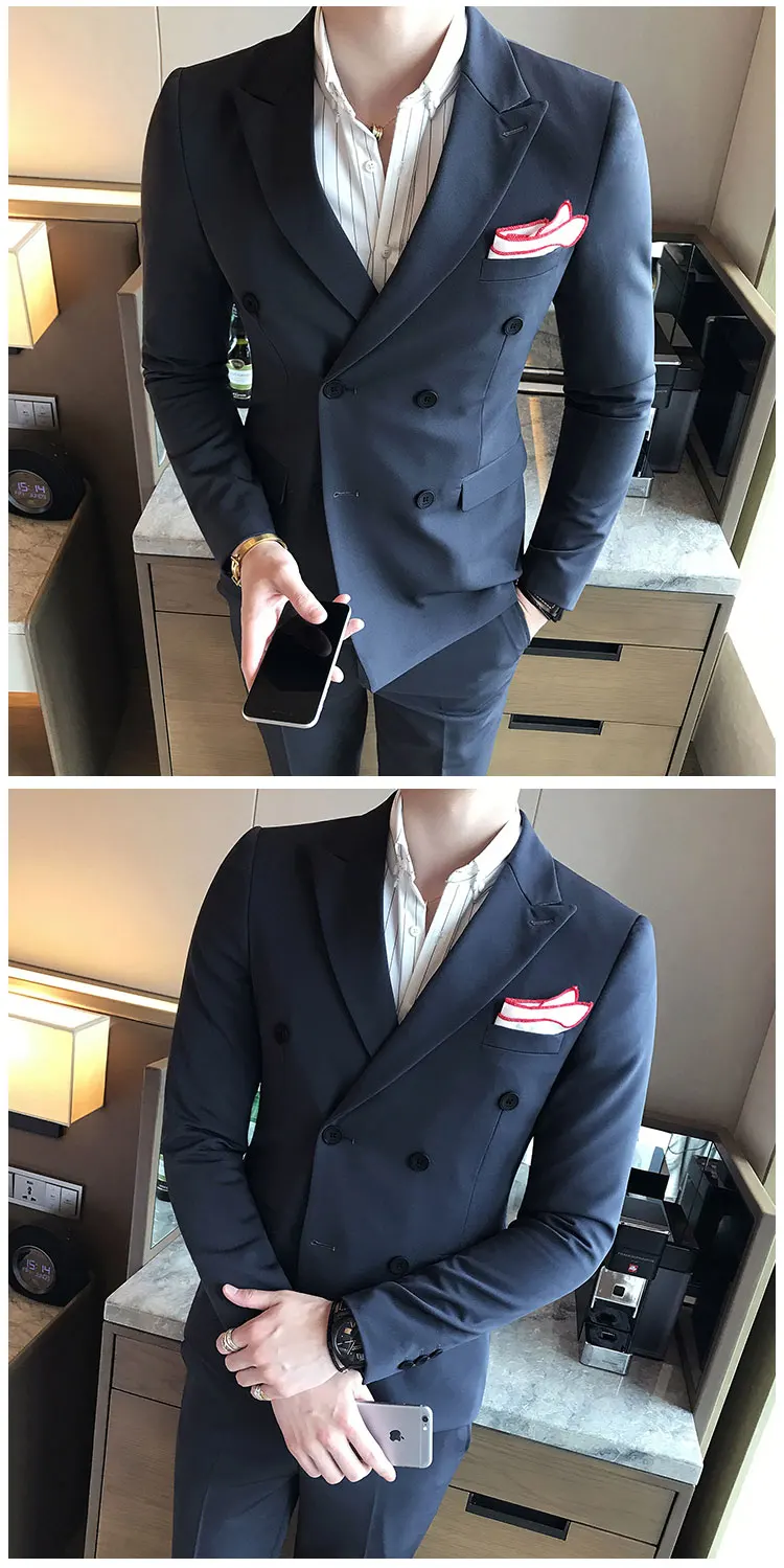 Plyesxale Slim Fit мужские s двойные приталенные пиджаки красный, черный, белый, серый, королевский синий свадебные костюмы для мужчин из трех предметов повседневный костюм YM6