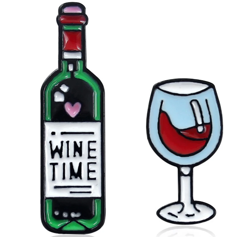 

Mini Cute Wine Time Wine And Wine Glasses Couple Pins Red Wine Bottle Cup Brooches Enamel Pin Badge For Lovers Best Friend Pins
