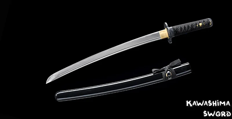 Japanese Wakizashi Real Steel Sword Ful Tang With Blood Groove Black Wooden Scabbard Sharp Ready for Cutting-30inches