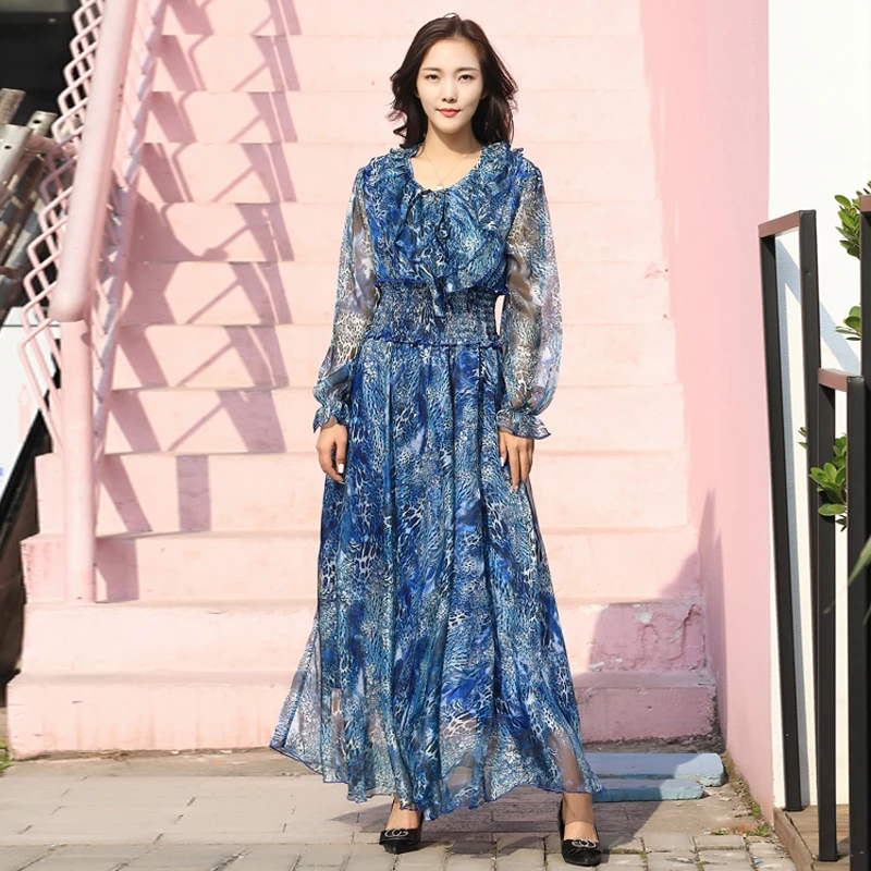 

2022 New Western Dress For Female leopard print Chiffon Maxi Dress Summer Vacation Beach Casual Dresses Plus Size Woman Dress