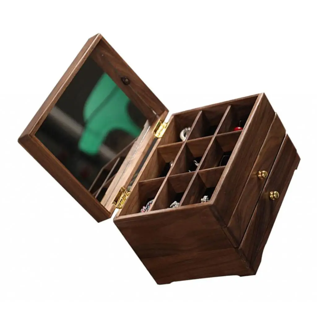 

3i-layer Walnut Wood Jewelry Storage Box Display Case Cabinet Drawer Chest