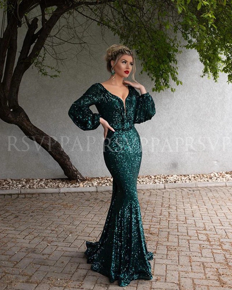 green sequin formal dress