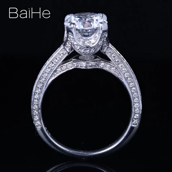 BAIHE Стерлинговое Серебро 925 2ct Сертифицированный безупречный круглый вырез кубический цирконий; для помолвки женщин модное тонкое модное Драгоценное кольцо