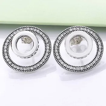 

Original Forever Circle Signature With Crystal Stud Earring For Women 925 Sterling Silver Earring Wedding Fine Pandora Jewelry