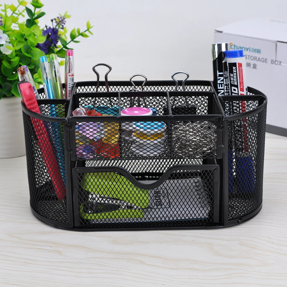 

9 Storage Compartments Multi-functional Mesh Desk Organizer Pen Holder Stationery Storage Container Box Collection