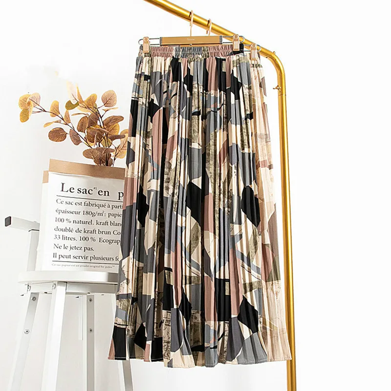 

Vintage Long Pleated Skirt Women 2020 Summer Holiday Beautiful Colorful Print Chiffon High Waist Maxi Skirt Female