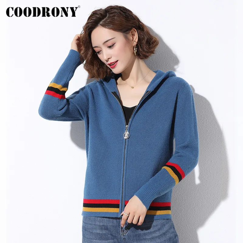COODRONY Brand Casual Soft Knitted Warm Jumpers Female Striped Hooded 2020 Autumn Winter Streetwear Slim Sweaters Women W1081
