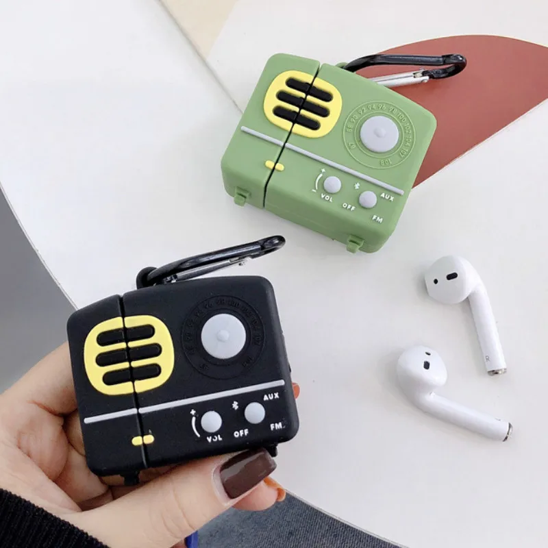 Bluetooth чехол для наушников для Airpods 2 милый защитный чехол для Аксессуары для Airpods с брелком стереоскопический 3D Ретро Радио