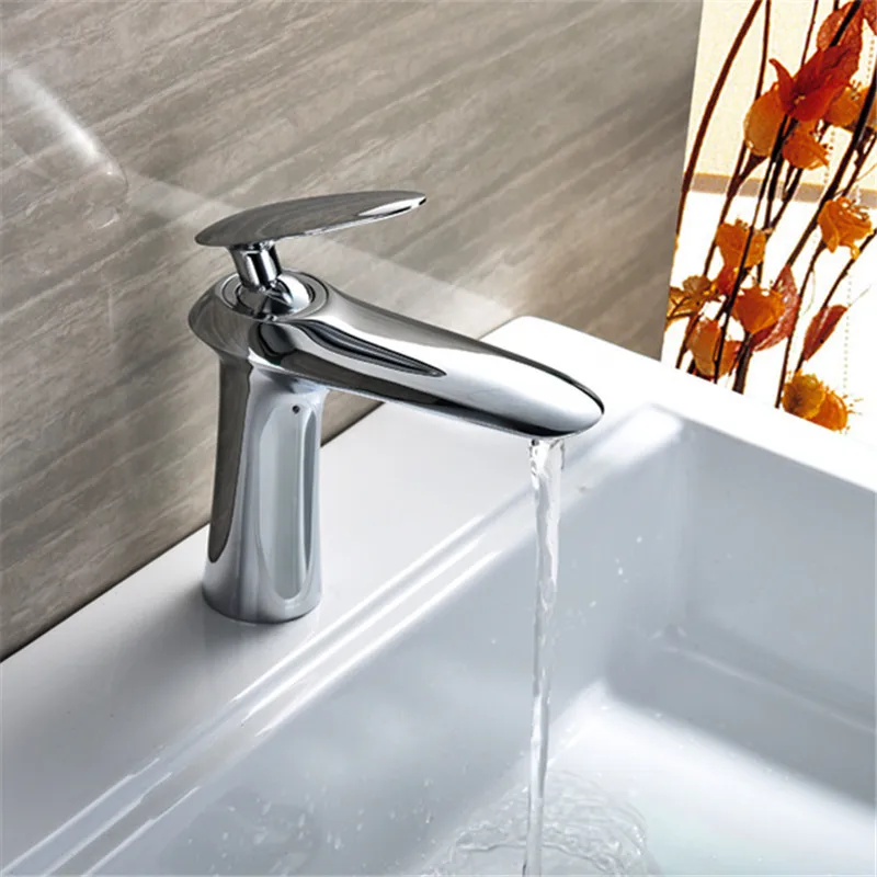 

Bathroom Basin Faucets Brass Sink Mixer Taps Hot & Cold Lavatory Water Crane Vessel Tap Single Handle Deck Mounted Chrome/Black