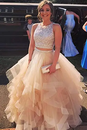 Fashion 2 Pieces Ball Gown Quinceanera Dresses Sexy Hollow Back Sparkly Beaded Crystal Sweet 16 Formal Princess Birthday Gowns