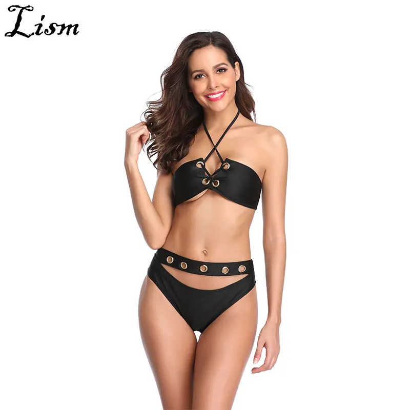 Сексуальное металлическое бикини с кольцами новинка 2020 черный бразильский