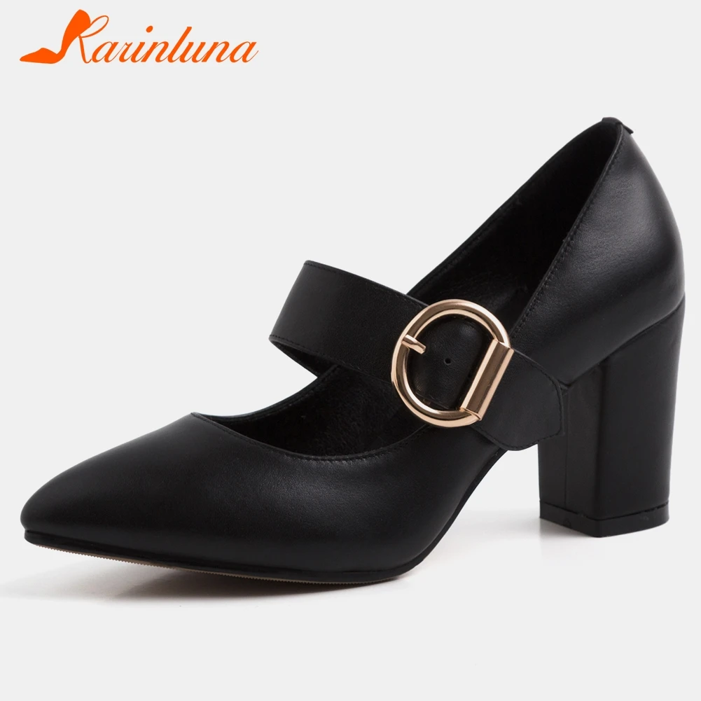 

KARINLUNA New Spring Office Ladies 2020 High Heels Pumps Elegant Mary Janes Pumps Women 33-43 Genuine Leather Shoes Woman