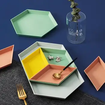 

4pcs Colorful Tray PP Geometric Fruits Dessert Snacks Desktop Removable Plate Fashion Home Kitchen Storage Accessories